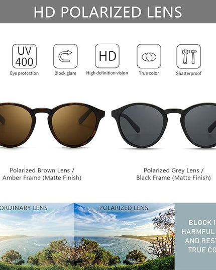 SUNGAIT Classic Vintage Round Polarized Sunglasses for Women Men Retro Style UV400