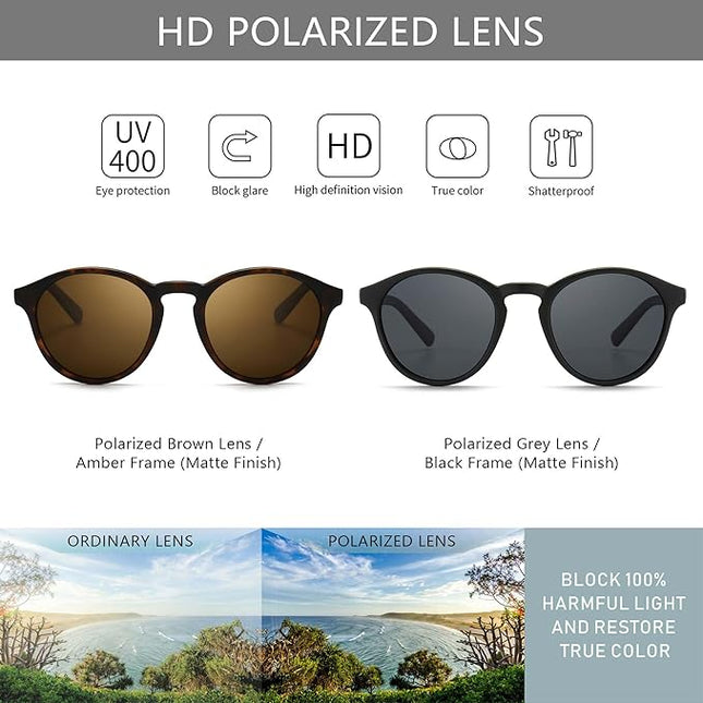 SUNGAIT Classic Vintage Round Polarized Sunglasses for Women Men Retro Style UV400