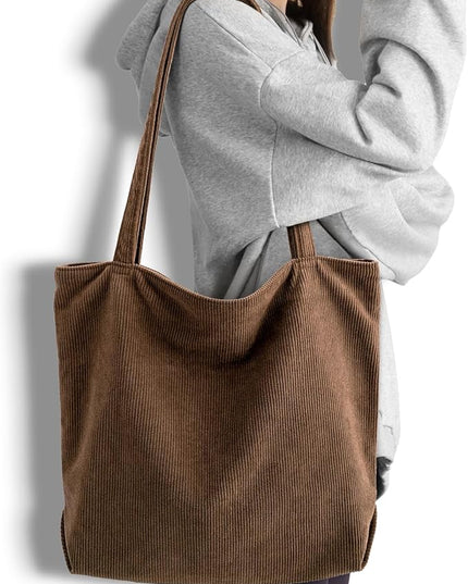 Iioscre Corduroy Tote Bag for Women,Hobo HandBags with Zipper,Large Capacity Casual Shoulder Handbags with Inner Pockets