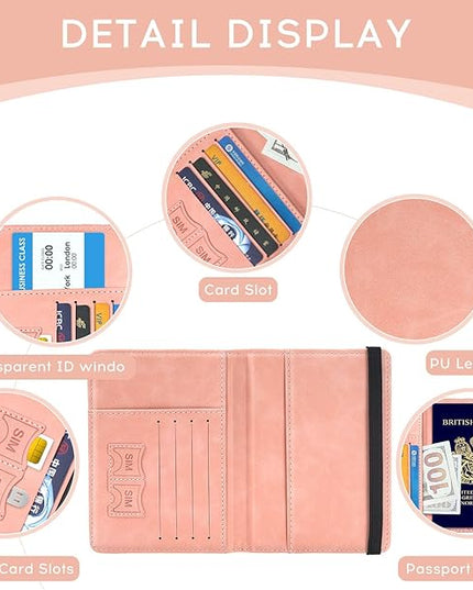 ILIYAH-Passport Cover-Passport Holder Travel Wallet-RFID-Blocking Passport Case Travel Accessories Card Holder Wallet Unisex Travel Gifts（Pink）