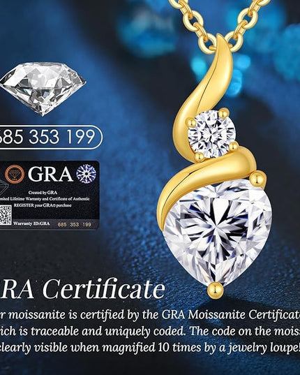 ANDSO Moissanite Heart Pendant Necklaces for Women, 925 Sterling Silver Necklace with Birthstone, Ideal Anniversary Present or Birthday Christmas Valentine Jewelry Gifts for Mom Wife Her Girlfriend