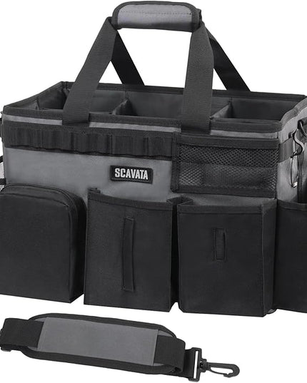 Wearable Cleaning Caddy Bag, Cleaning Caddy Supplies Organizer with Handle & Shoulder Straps for Housekeepers, Under Sink & Car Cleaning Tool Organizers with 4 Foldable Divider (GraphiteGrey)