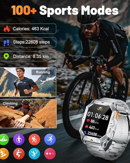 LIGE Military Smart Watches for Men(Answer/Make Calls),100-Day Battery Life,2.13" AMOLED Outdoor Sports Smartwatch with Compass,Fitness Tracker for Android iOS,AI Voice,Sliver