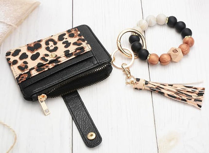 COOLANS Silicone Bracelet Wristlet Wallet Credit Card Holder RFID,ID Window,Key Ring Tassel,Slim Wallet Women Keychain Purse