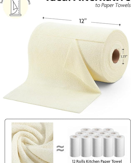 Fantasticlean Microfiber Cleaning Cloth Roll -75 Pack, Tear Away Microfiber Towels, 12" x 12", Reusable, Washable, Scratch Free, Ultra Absorbent Dishcloth for All-Around Cleaning Supplies (Beige)