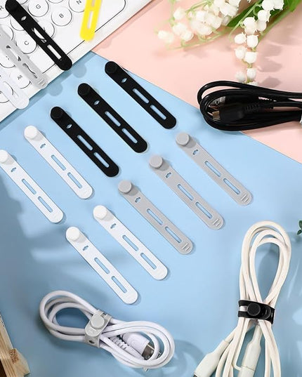 42 Pcs Silicone Cable Ties Reusable Cord Straps Multipurpose Elastic Cable Organizer for Bundling Fastening Earphone Phone Charger Home Office School (Black, White, Gray,3.15 Inch)
