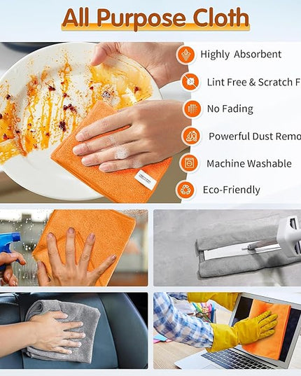 FIXSMITH Microfiber Cleaning Cloth -Pack of 50, Highly Absorbent Cleaning Rags(Grey&Orange), 16"X12" All Purpose Cleaning Towels for Housekeeping, Kitchen, Car, Reusable Microfiber Towels