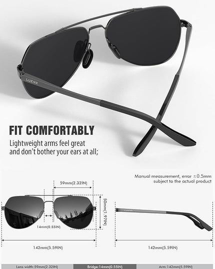 LUENX Aviator Sunglasses for Men Women Polarized New Shades Large Metal Frame - UV 400 Protection