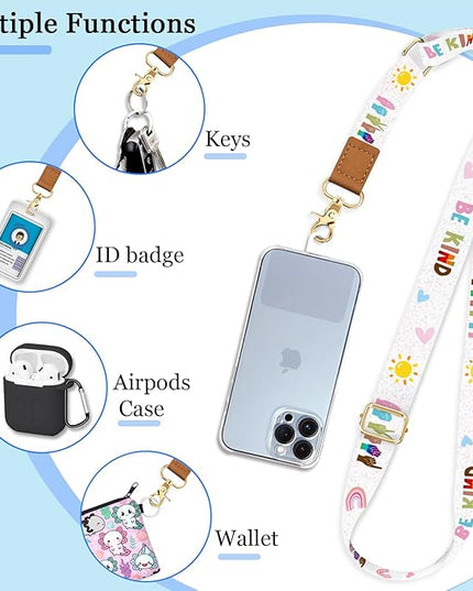 Phone Lanyard Crossbody with Wrist Strap, Be Kind Cell Phone Lanyards for around the Neck Wristlet Adjustable Strap Cute for Keys Case ID Badges Accessories
