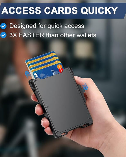 GHUKY Wallet for Men, Minimalist Slim Mens Wallet with Money Clip, RFID Blocking Smart Pop Up Card Wallet with ID Window, Compact Bifold Wallet,Metal Aluminum Credit Card Holder
