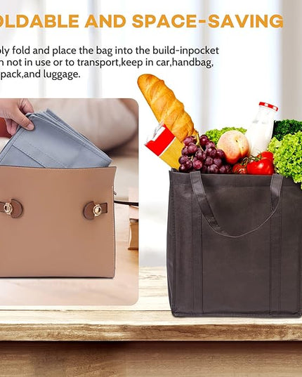 JERIA 24-Pack Reusable Grocery Bags，Large Washable Foldable Shopping Bags，Heavy Duty Tote Bags with Reinforced Handles