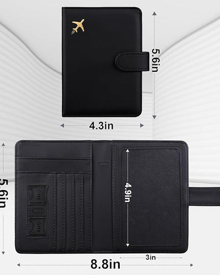 GOAUS Passport Holder for Travel with AirTag Slot Cards Cash Pocket, Faux Leather Travle Wallet Gifts for Women Men RFID Blocking Book Case Black, AirTag Not Included