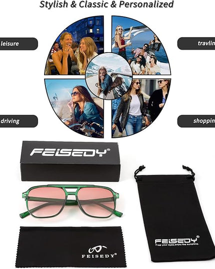 FEISEDY Retro Square Aviator Sunglasses Women Men 70s Vintage Trendy Plastic Frame Sun Glasses B2835
