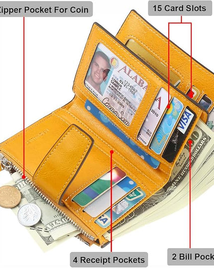 Lavemi Small Compact Women Wallet RFID Blocking Genuine Leather Bifold Purse with ID Windows