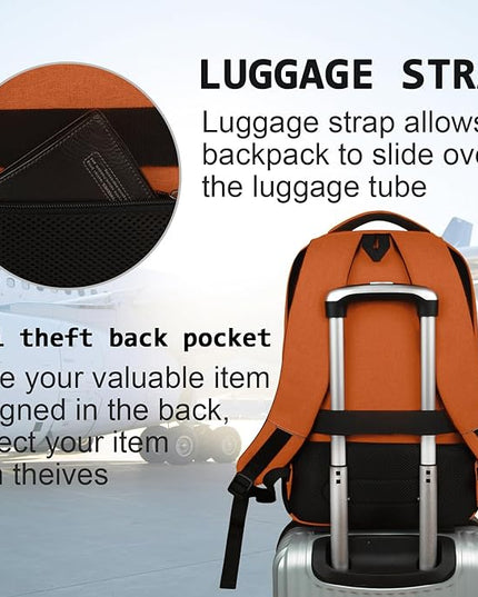Laptop Backpack,Business Travel Anti Theft Slim Durable Laptops Backpack with USB Charging Port,Water Resistant College Computer Bag for Women & Men Fits 15.6 Inch Laptop and Notebook-Orange