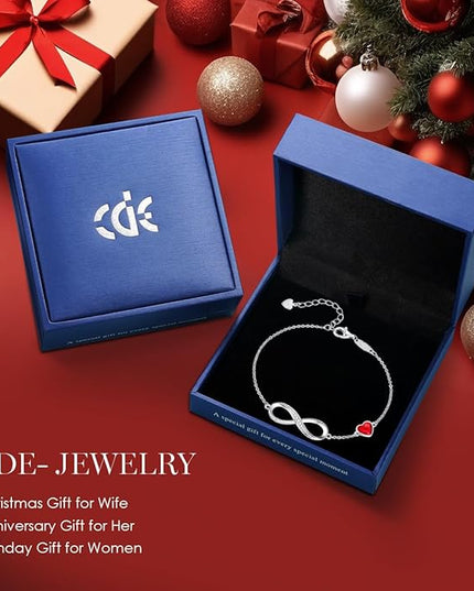 CDE Valentine's Day Gift Infinity Heart Birthstone Charm Link Bracelet for Women 925 Sterling Silver Adjustable Mother's Day Christmas Day Gift Anniversary Birthday Jewelry for Wife Girlfriend Her