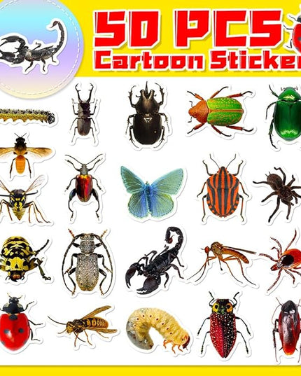 Realistic Insect Vinyl Stickers, 50 PCS Waterproof Lifelike Bug Decals for Laptops, Scrapbooking, Journals, Notebooks, Water Bottles, Suitcases, Phones & DIY Decor