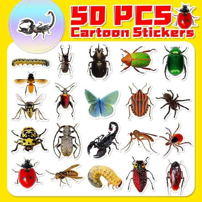 Realistic Insect Vinyl Stickers, 50 PCS Waterproof Lifelike Bug Decals for Laptops, Scrapbooking, Journals, Notebooks, Water Bottles, Suitcases, Phones & DIY Decor