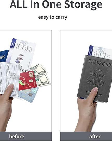 Passport Holder Cover Wallet Case RFID Blocking Leather Card Slot Travel Accessories Documents Organizer Protector for Women Men, Dark Gray