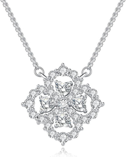 G&GEMSJEW Heart Necklaces for Women, 1-2 Carats Moissanite, 18K White Gold-Plated 925 Sterling Silver Round Brilliant Cut Moissanite Imitation Diamond Necklaces, Jewelry Gifts for Christmas Valentine's Day,Anniversary Present for Wife Women