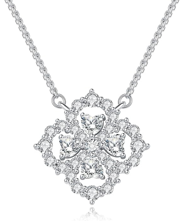 G&GEMSJEW Heart Necklaces for Women, 1-2 Carats Moissanite, 18K White Gold-Plated 925 Sterling Silver Round Brilliant Cut Moissanite Imitation Diamond Necklaces, Jewelry Gifts for Christmas Valentine's Day,Anniversary Present for Wife Women