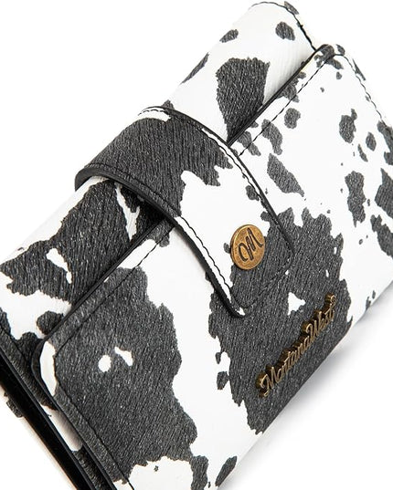 Montana West Small Women's Wallet Black Cow Print Card Wallets for Women Trifold Travel Wallet Ladies Female Wallets RFID Blocking Western Card Cash Wallett with ID Window