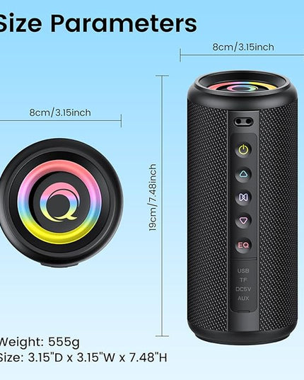 Portable Bluetooth Speaker, 2026 Bluetooth 5.4 Wireless Speaker with 20W HD Loud Stereo Sound, 20H Playtime, LED Lights, IP7, TWS Pairing, Built-in Mic, for Outdoor, Home, Beach, Party, Gift