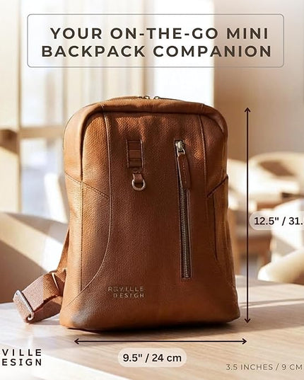 Full Grain Leather Backpack – Water-Resistant, Padded Laptop Compartment, Adjustable Straps, 16L Capacity, Slim Design, Leather Backpack for Men and Women - Amber Brown