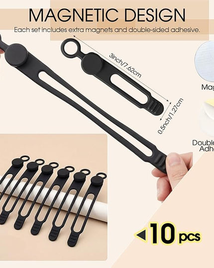 Geelin 10 Pack Magnetic Silicone Cable Ties bulk Reusable Cable Organizer Straps for Cord Management Magnetic Wire Ties for USB Cables Headphones Charger Cords Curtain Towel Straps (Black)