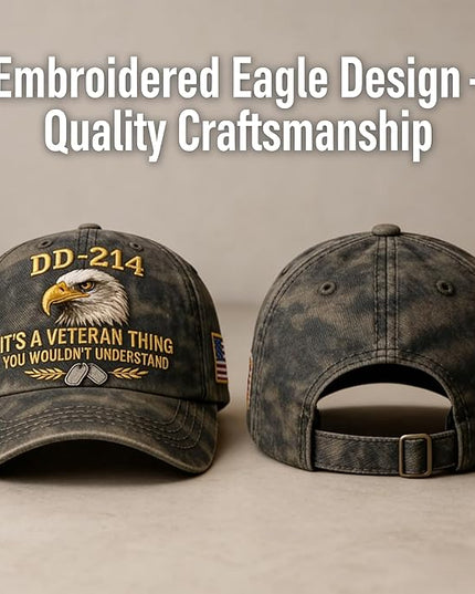 Veteran Baseball Cap - Adjustable DD-214 Hat for US Military Veterans, Service Pride Gift for Men & Women, Comfortable & Durable Everyday Wear Grey