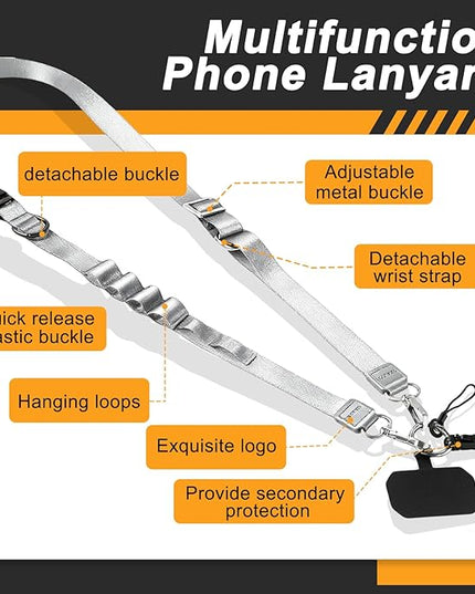 Detachable Phone Lanyard for Women Multifunctional Adjustable Phone Strap Crossbody Anti Theft with Tether Tabs for Cell Phone, ID Badge, Camera, Travel Essentials - Grey