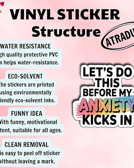 (3Pcs) Let’s Do This Before My Anxiety Kicks in Sticker Funny Relatable Quote Vinyl Waterproof Decal for Laptop Water Bottle Phone Journal Stickers for Adults Students Coworkers Gifts Size 2.6" x 3"