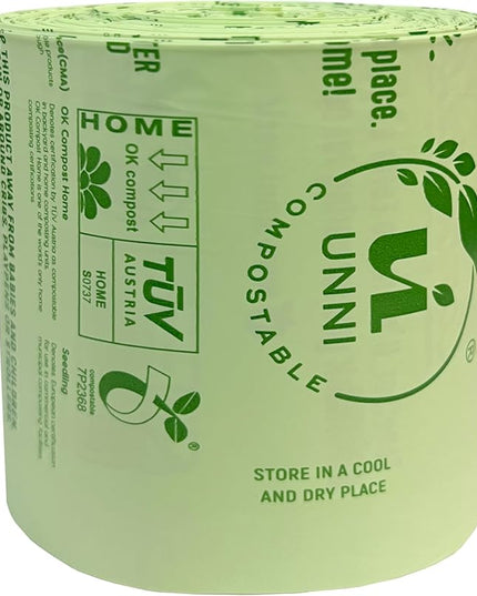 UNNI Compostable Trash Bags, 4 Gallon / 15 Liter, 100 Count, Extra Thick 0.75 mil Small Kitchen Food Scrap Bin Liners, Certified by BPI, CMA & OK compost HOME, Meets the ASTM D6400 Standard