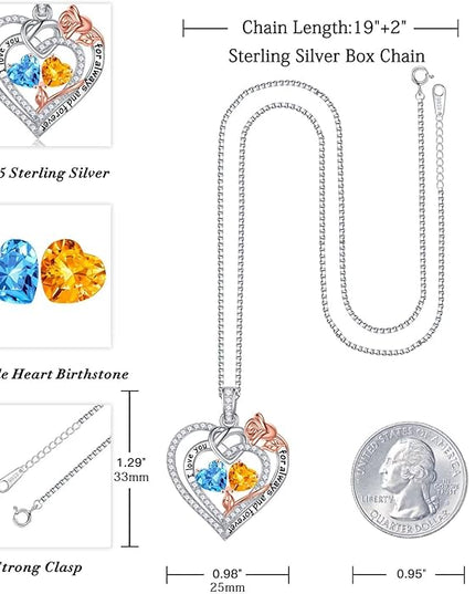 Iefil Christmas Gifts for Wife Women - 925 Sterling Silver Double Birthstone Necklace, Anniversary Birthday Gifts for Women, Jewelry Gift for Wife Girlfriend Mom Her