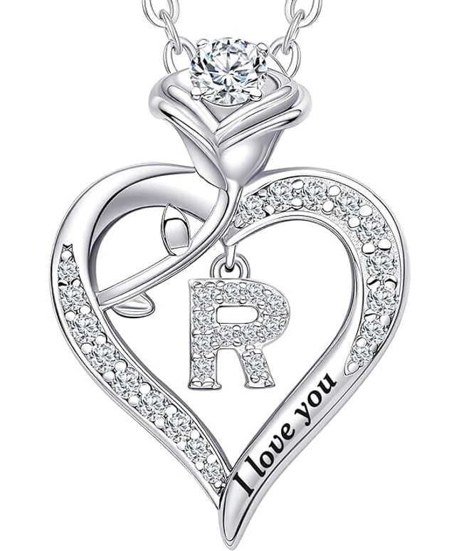 Rose Heart Pendant Necklace Gifts for Wife, Engraved 'I love you' Gift for Wife Girlfriend, Anniversary Birthday Eternity Jewelry Present for Women, Moissanite Necklace Gift for Her