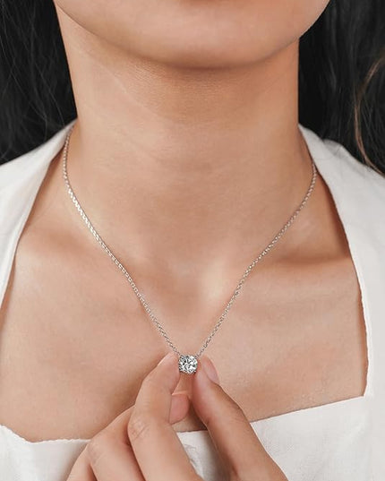 IMOLOVE Moissanite Solitaire Pendant Necklaces for Women Sterling Silver with 18K White Gold Plated 1-3 Carat D Color VVS1 Clarity Mossanite Jewelry for Women