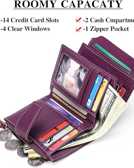 FALAN MULE Small Wallet for Women Leather Bifold Compact RFID Blocking Small Womens Wallet Purse