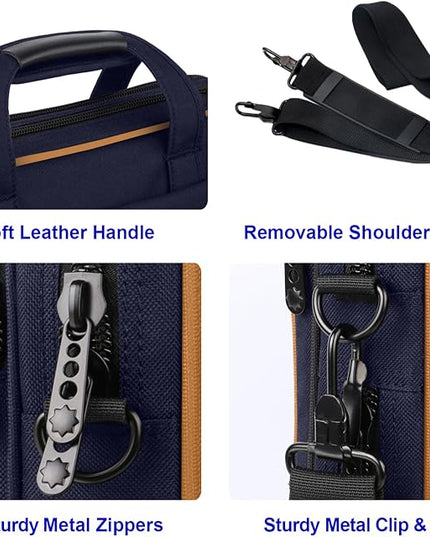 Taygeer Briefcases for Men, Water Resistant Laptop Bag 15.6 Inch for Business, Travel Office Crossbody Carry On Laptop Carrying Case, Messenger Shoulder Bag Fit 15.6 Inch Notebook/Computer, Blue Brown