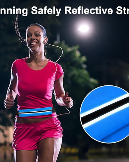 Slim Running Belt For Men and Women Waist Fanny Pack Phone Holder Pouch Bag Reflective Zipper Pocket Workout Cycling Fitness Bright Blue
