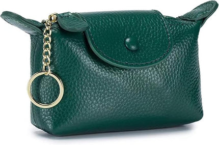 Plinvo Vintage Genuine Leather Coin Purse Keychain for Women Mini Zip Wallet Change Pouch Black (Green)