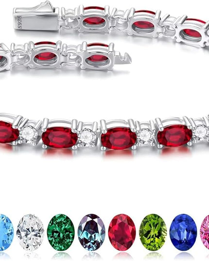 Iefil Tennis Bracelets for Women - 925 Sterling Silver Birthstone Bracelet, Anniversary Birthday Gifts for Women, Jewelry Gifts for Woman Her, 6.5"-7"