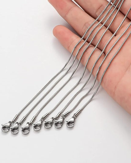 12 Pack Necklace Chains 18 Inches Stainless Steel Snake Chain Necklace with Lobster Clasps for DIY Jewelry Making, 1.2 mm