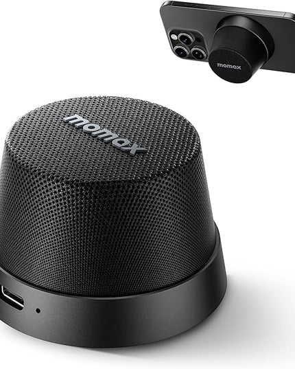MOMAX Magnetic Portable Bluetooth Speaker - Mini Waterproof Shower Speaker with Bass, 12H Playtime, Outdoor Speaker True Wireless Stereo Pairing for Golf, Beach, Home, Travel, Gift Ideas