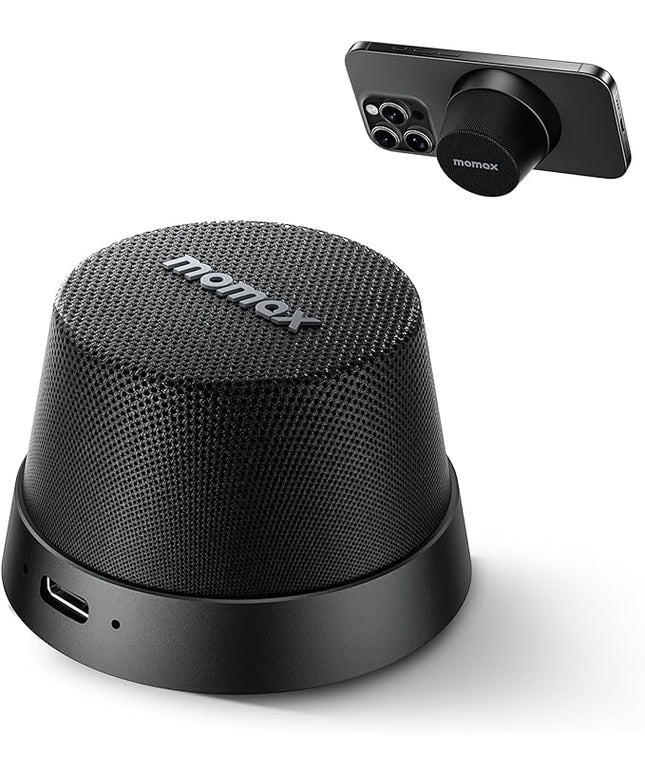 MOMAX Magnetic Portable Bluetooth Speaker - Mini Waterproof Shower Speaker with Bass, 12H Playtime, Outdoor Speaker True Wireless Stereo Pairing for Golf, Beach, Home, Travel, Gift Ideas