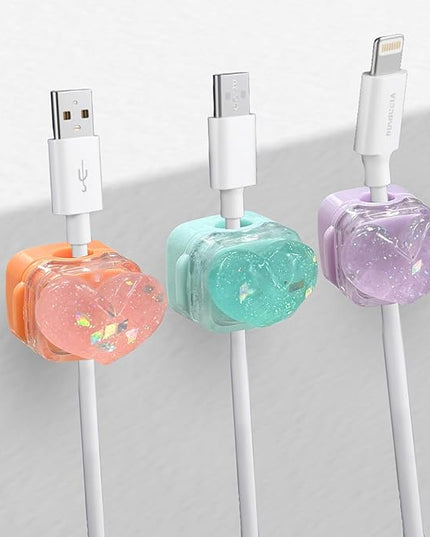 3Pack Magnetic Cable Clips for Nightstand, Adhesive Night-Glowing Cord Holder Organizer for Office Home Desk Wall Car (Heart)