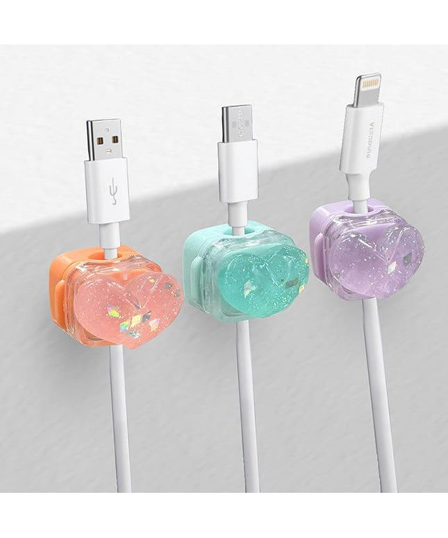 3Pack Magnetic Cable Clips for Nightstand, Adhesive Night-Glowing Cord Holder Organizer for Office Home Desk Wall Car (Heart)