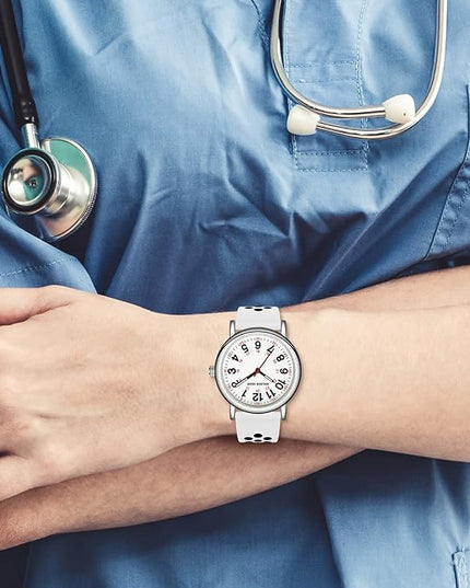 GOLDEN HOUR Waterproof Nurse Watch for Medical Professionals, Students Women Men - Military Time Luminouse Easy Read Dial, 24 Hour with Second Hand, Colorful Silicone Band