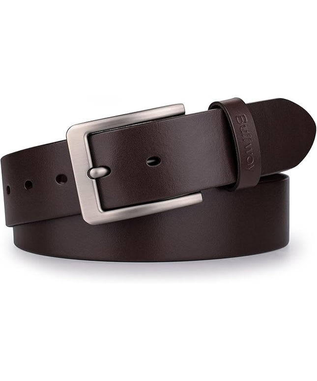 Buffway Men’s Full Grain Leather Belt – Solid One-Piece Leather, 1.5” Wide for Jeans & Business Casual, Gift Box Included