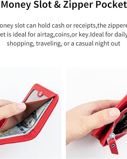 ilovever Small Wallet Women Soft Leather RFID Blocking Card Holder with Zipper Pocket Bifold wallet,Red