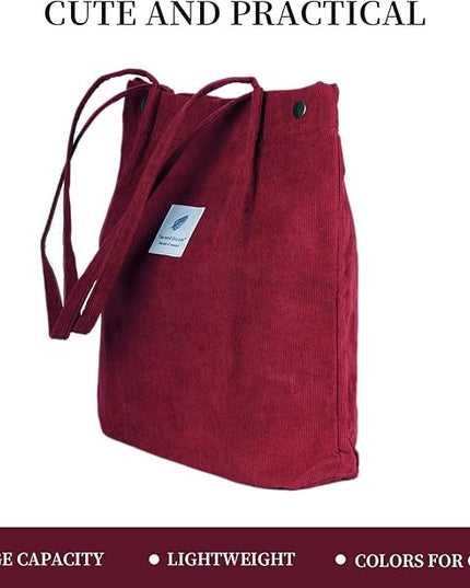 Corduroy Tote Bag Cute Tote Bags for Women Shoulder Bag with Inner Pocket for Work Beach Travel and Shopping Grocery
